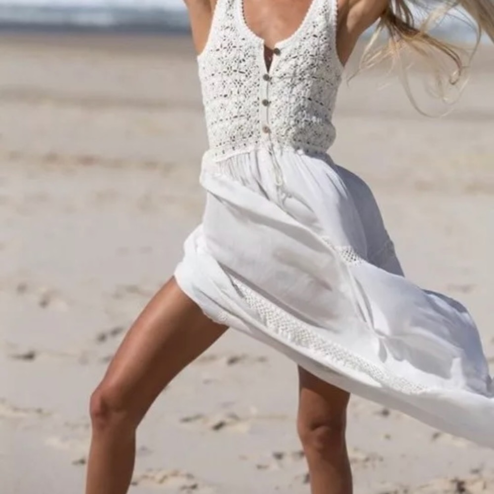 Arnhem Gypsy Eyelet Crochet Tie Waist Maxi Dress M